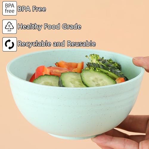 Unbreakable Wheat Straw Cereal Bowls Set of 4, 24 OZ Microwave and Dishwasher Safe Lightweight Soup and Salad Bowl Sets, Reusable Dessert Bowls for Rice, Pasta, Snack, Fruit, BPA Free (Green) - color: Green