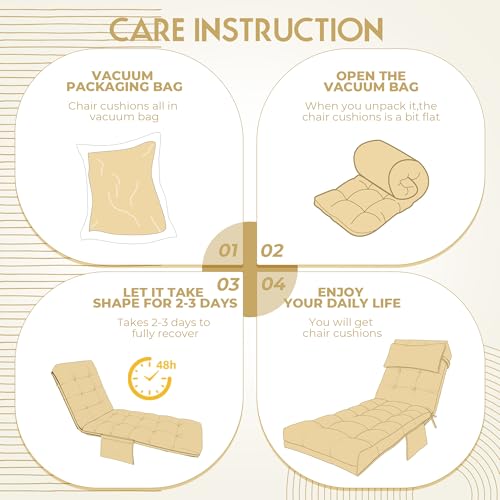 Outdoor Chaise Lounge Chair Cushion, Waterproof Outdoor Chair Cushions for Patio Furniture, 71 x 21 x 4 Inches Replacement Chaise Lounge Cushion with Ties (Khaki) - color: Kakhi