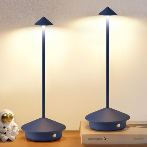 Modern Cordless Table Lamp Set of 2, Portable LED Desk Lamps, 4000mAh Rechargeable Battery Operated Lighting for Bedroom Dining Room Restaurant Coffee Shop Outdoor Camping Night Light (Blue) - color: Blue (2 Pack)