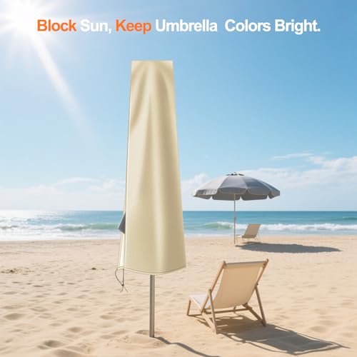 OKPOW Umbrella Covers for Outdoor Umbrellas - Small Patio Umbrella Cover for 6 ft to 9 ft Outdoor Table Umbrella - Waterproof Windproof Anti-UV Garden Parasol Covers, Khaki - color: Khaki