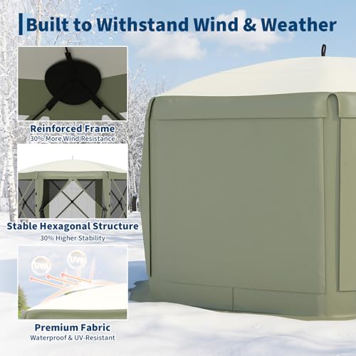 GarveeLife 13x13FT 6-Sided Pop Up Gazebo Tent，One-Push Setup Canopy Tent with Removable Canopy Top & Wind Cloths, Outdoor shelter for Camping, Backyard Parties, Outdoor Events - Army Green - color: Army Green, size: Traditional Top - 13ft