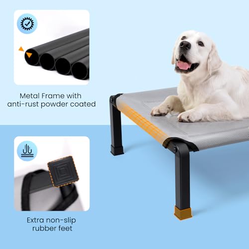 Heeyoo Elevated Dog Bed, Cooling Raised Pet Cot with Chew Proof Mesh Fabric and Steel Frame, Portable Dog Cot Bed with No-Slip Rubber Feet for Outdoor Indoor Use - color: Grey, size: 42"L x 30"W x 8"H
