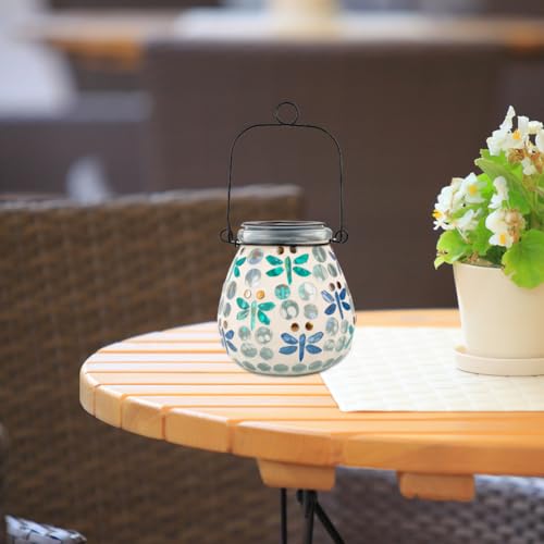 Stargarden Mosaic Solar Lanterns Outdoor Waterproof, Dragonfly Lanterns Decorative Outdoor, Glass Hanging Solar Lights Table Lamp for Yard, Garden Decor - color: Dragonfly