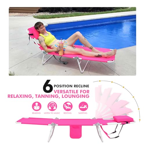 3 in 1 Women Comfort Backpack Beach Tanning Lounge Chair with Cushion Face Hole Softer Adjustable Washable, Layout Sun Chair for Adults Outside Reading Sunbathing Poolside, 6 Position, 2 Pack, Pink - color: Pink / 2 Pack