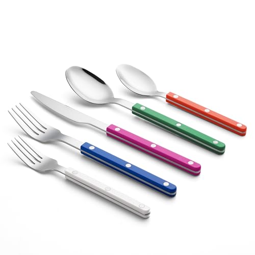 ANNOVA Silverware Set, Retro/Rivet Colorful Stainless Steel Tableware Kitchen Flatware Set Utensils, Includes Dinner Knives, Forks, Spoons, Salad Forks & Dessert Spoons (Rainbow Mix, 10 Pieces) - color: Rainbow Mix