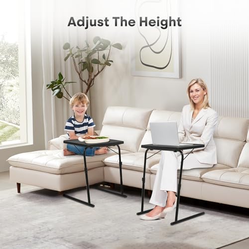 Athena Collection Folidng TV Tray Portable Small Folding Table 6 Height Adjustable & 3 Tilt Angle Adjustable, TV Dinner Table Tray for Living Room Small Space Eating on Couch Sofa Bed, Black