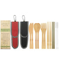 UPTRUST 2 Set Bamboo Cutlery Set Bamboo Travel Utensil Reusable Organic Bamboo Utensil Fork Knife Spoon Chopsticks Straw Cleaning Brush for Travel Picnic School Office（Black & Red） - color: Black/Red