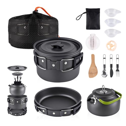 aiGear Camping Cooking Set Cookware Mess Kit with Storage Bag Pot Pan Set Camping Accessories for Outdoor Camping Hiking Picnic Portable and Lightweight Aluminum - color: Black12pcs