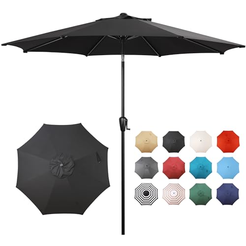 Sun-Ray 9' Round Patio Umbrella with Push-Button Tilt and Hand Crank Lift System, Market Umbrella for Porch, Deck, and Patio - color: Black