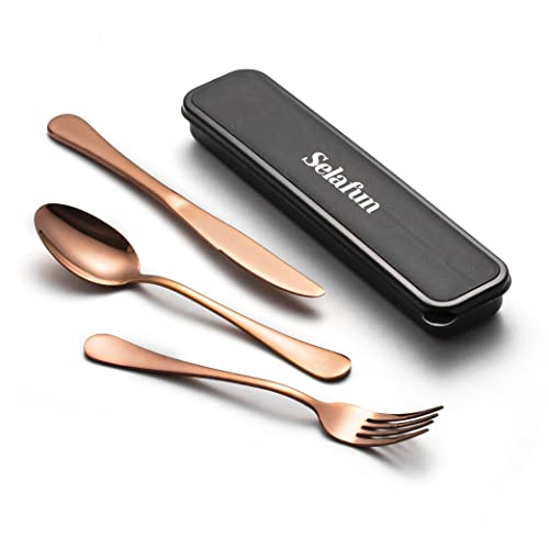 4-pieces Travel Set with Case Portable Silverware Utensils Set for work, Stainless Steel Reusable Flatware Set Cutlery Set for Camping Picnic Hiking Office (8inch, Rose Gold) - color: Rose Gold, size: 8 inch
