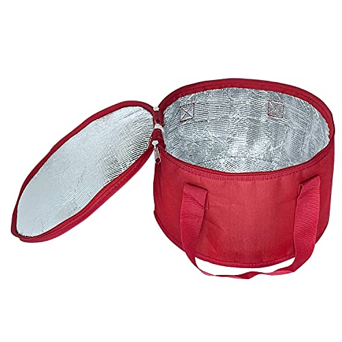 Yalin 2 Pack 12.5X7.8 Inch Round Lunch Bags, Insulated Thermal Pastry and Pie Carrier, Reusable Cake Cooler and Casserole Carrier Bags for Potluck, Picnics Food Delivery (Red Color) - color: Red Color