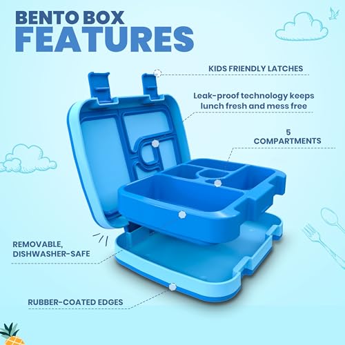 YOLAY Bento Box for Kids Lunch Box Leak-Proof, 5-Compartment Lunch Box Kids for Ages 3-10, Durable with Anti-Slip Base, Suitable for Schools, Outdoor and Travel (Mermaid) (Dino) - color: Dino