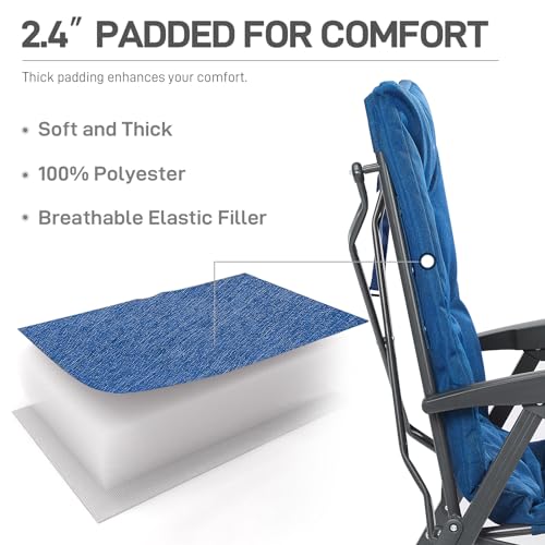 EVER ADVANCED Folding Padded Camping Chair 4 Positon Adjustable Recliner with High Back Support Portable for Adults, 300lbs Weight Capacity, Blue - color: Blue