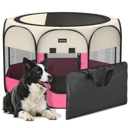 Portable Pet Puppy Dog Cat Playpen, 8-Panel Indoor/Outdoor Puppy Pen with Shade Cover & Travel Bag - Waterproof Dog Cat Tent - color: Pink, style: Medium(36"x36"x23" with free bonus)