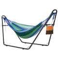Lazy Daze Hammocks Handwoven Mayan Hammock with Heavy Duty Steel Stand, 10.5 FT Soft Rope Double Hammock for Patio Outside, 550 lbs Weight Capacity, Blue/Green - color: Blue/Green