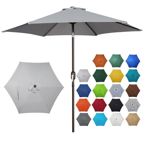 Blissun 7.5 ft Patio Umbrella, Yard Umbrella, Outdoor Market Umbrella with Push Button Tilt Crank, Grey - color: Grey