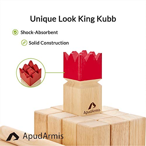 ApudArmis Kubb Yard Game Set, Viking Chess Outdoor Clash Toss Yard Game with Carrying Case - Rubber Wooden Backyard Lawn Games Set for Teenagers Adults Family - color: Burlywood
