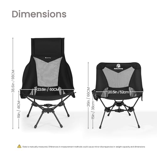 MellowCamp High Back Camping Chair, Oversized Comfort Design Collapsible Camp Chair with Pillow (Black) - color: High Back Black