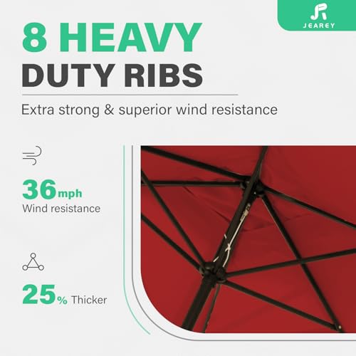 JEAREY 8x10 ft Rectangular Patio Umbrellas Outdoor Table Market Umbrella w/Crank, 8 Sturdy Ribs, UV Protection Windproof Sunproof for Garden, Deck, Backyard, Pool(Red) - color: Red, size: 8x10ft