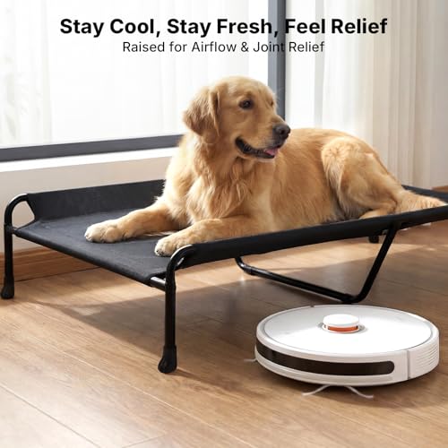 Veehoo Outdoor Dog Bed, 53" XXL Raised Dog Bed, Elevated Dog Bed with Headrest Sides, Washable Cooling Dog Cot with Non-Skid Feet, Breathable Mesh, Portable Pet Hammock for Indoor or Camping, Black - color: Black, size: 53.0"l X 33.0"w X 11.0"th