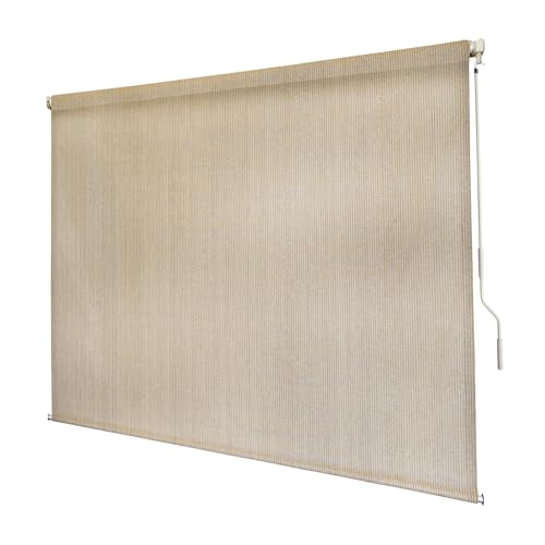 Outdoor Patio Roll Up Shade for Use on Exterior Porch, Patio, Window and More | High Density Polyethylene Privacy Screen Blocks 84% of UV Rays | Hardware Included | 4 ft Wide | White Sand - color: White Sand, size: 48"W x 72"H