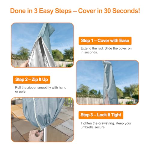 OKPOW Umbrella Covers for Outdoor Umbrellas - Small Patio Umbrella Cover for 6 ft to 9 ft Outdoor Table Umbrella - Waterproof Windproof Anti-UV Garden Parasol Covers, Grey - color: Grey