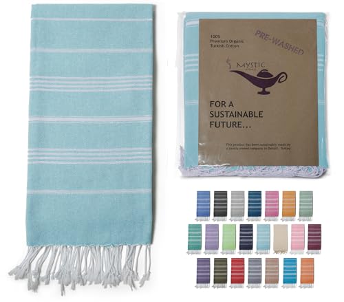 Turkish Beach Towel 100% Organic Cotton Extra Large Oversized (39 x 71 Inches) Quick Dry Sand Free Light Weight Prewashed for Bath Beach Gym Yoga Travel Towel Blanket (Mint Green) - color: Mint Green