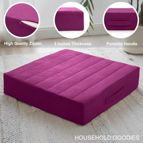JKMAX 2 Pcs High Density Foam Floor Pillow - Upgraded Large Pillows Seating for Adults - Outdoor Floor Cushion with Soft Tufted Cover - Yoga Pillows for Sitting On Floor - 22 Inch Purple - color: Purple, size: 2 Counts