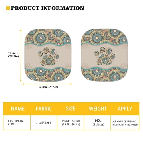 Mandala Dog Paw Windshield Sun Shade Automotive Interior Sun Protection Blocks 99% UV Rays and Keeps Your Vehicle Cool Make Your Trip More Comfortable - color: Mandala Dog Paw
