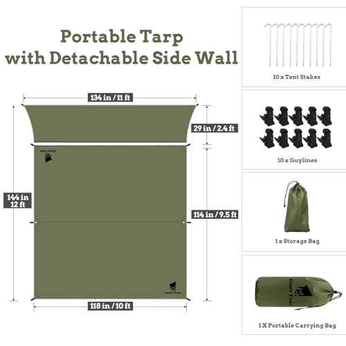 GEERTOP Waterproof Hammock Tarp Ultralight Backpacking Shelter with Detachable Side Wall - Outdoor Camping Survival Sun Shade Awning
