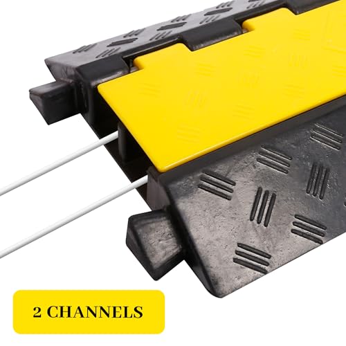 Rubber Cable Ramp Cable Protector Ramps Wire Hose Protective 2 Channel Traffic Rubber Plastic Cord Cover Speed Bump for Asphalt Concrete Gravel Driveway Outdoor, 1 Pack - color: 2 channel-1 pack