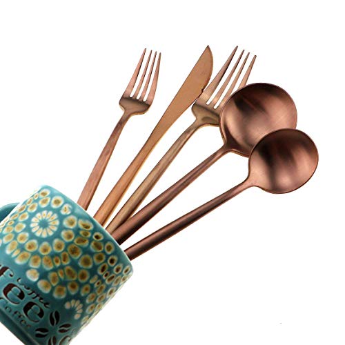 20-Piece 18/10 Stainless Steel Flatware Silverware, Luxury Dinnerware Set Travel Cutlery Tableware Include Knife Fork Spoon Service for 4,Healthy & Eco-Friendly Dishwasher Safe (Rose Gold) - color: Rose Gold, size: Service for 4