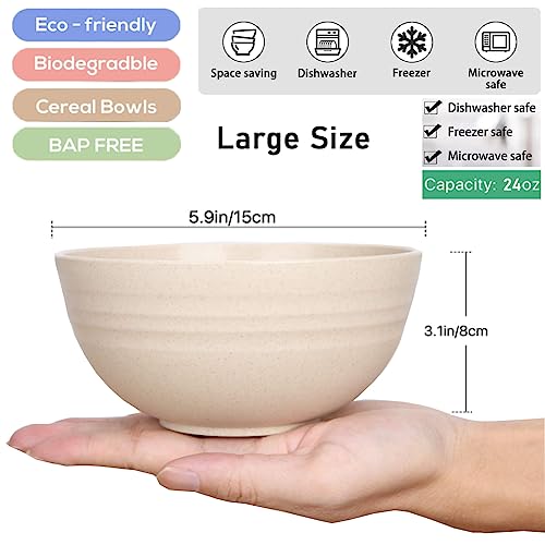 K Y KANGYUN Unbreakable Cereal Bowls - 24 oz Reusable Wheat Straw Bowl- Perfect for Serving Soup, Oatmeal, Pasta, Salad Camping, Picnic Bowls- Dishwasher & Microwave Safe - BPA Free, Sets for 4 - size: Bowl-5.9in