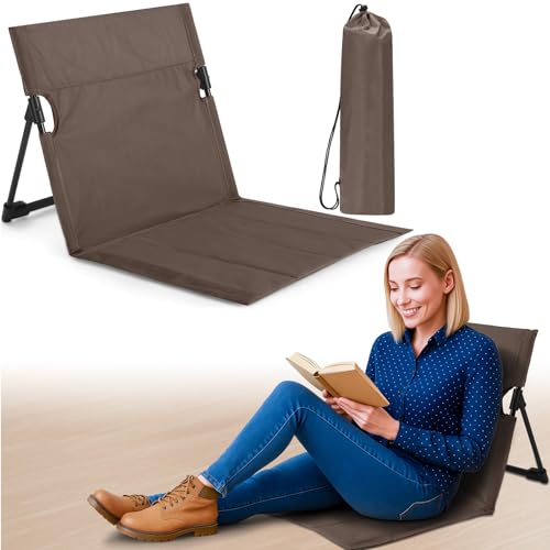 Jetec Foldable Floor Backrest Chair Portable Camping Chair with Storage Bag Light Weight Lazy Seat for Indoor Outdoor Bed Ground Park Lawn Concerts Beach Hiking - color: Brown, size: Regular