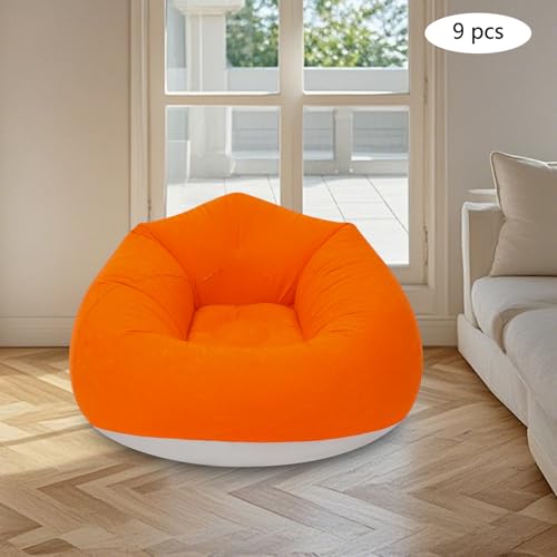 9 Pcs Inflatable Bean Bag Chairs for Adults with Foot Air Pump, Blow up Couch, Folding Portable Inflatable Couch Lazy Sofa for Outdoor Movie Night Camping (Orange) - color: Orange