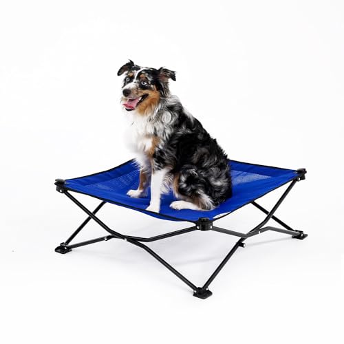Coolaroo On-The-Go Elevated Dog Bed - Foldable Pop-Up Travel Dog Bed with Breathable, Moisture-Resistant Fabric, Carry Bag Included, Lightweight & Portable, Aquatic Blue, Medium - color: Aquatic Blue, style: Medium