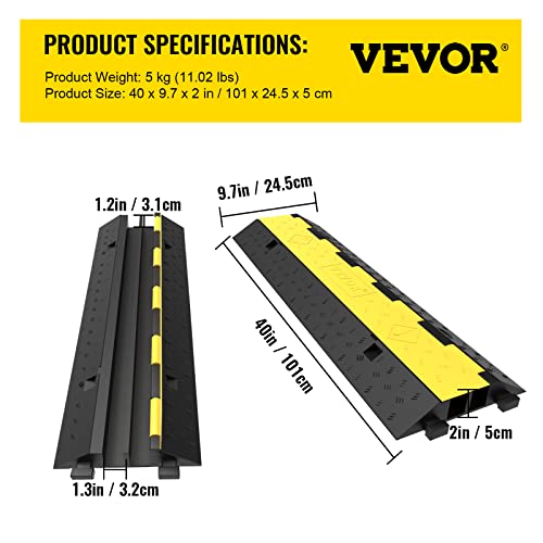 VEVOR Cable Protector Ramp, 4 Packs 2 Channels Rubber Modular Speed Bumps Rated 11000 LBS Load Capacity, Protective Wire Cord Ramp Driveway Rubber Traffic Speed Bumps Hump Cable Protector