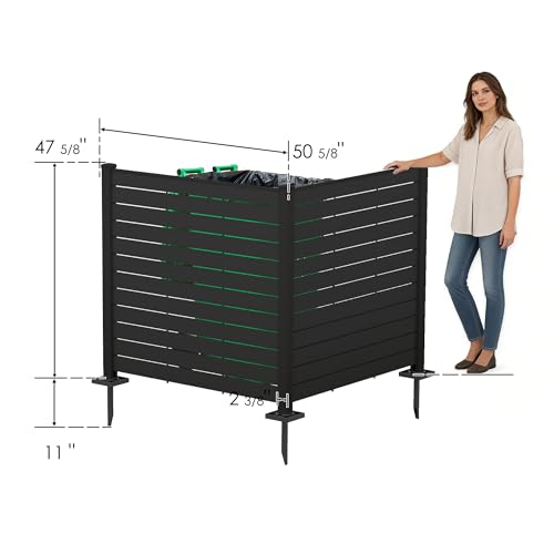 Kozyard 50" W x 48" H Outdoor Privacy Screens Aluminum Post, Air Conditioner Fence Panels, Pool Equipment Enclosure, Trash Can Screens Fence Kit for Outside Backyard Patio(Black/2Panels) - color: 2Black Panels/DarkGray Frame