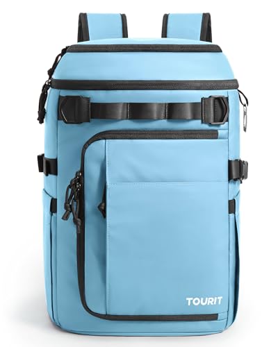 TOURIT 38 Cans Backpack Cooler: Leak Proof Waterproof 2 Insulated Compartments Soft Cooler Bag Beach Travel Camping Picnic, Sports Fan Coolers - color: Slate Blue