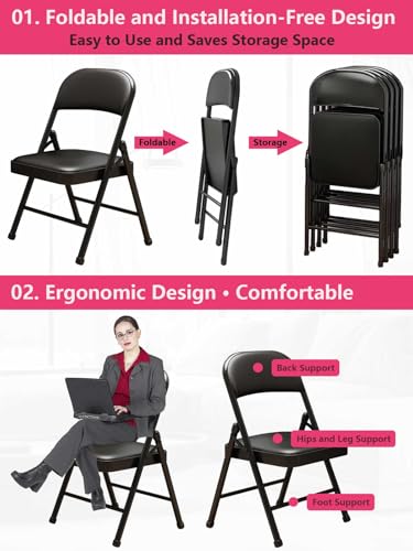 1 Pack Bulk Folding Chairs with Padded Cushion, Single Black Steel Metal Frame Foldable Chair for Indoor and Outdoor, Portable Stackable Commercial Seat for Bedroom Patio Party Event - size: 1 pack