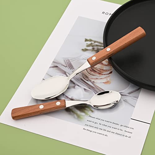 8-Piece Espresso Spoons, 304 Stainless Steel Flatware Set with Wooden Handle, Small Spoons for Dessert, Tea, Appetizer, Coffee, 6.3 inches - size: 8-Piece Dessert Spoon