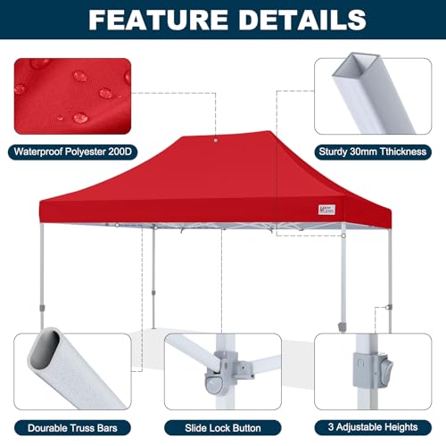 MASTERCANOPY Pop Up Canopy Tent Commercial Grade 10x15 Instant Shelter (Red) - color: Red, size: 10x15