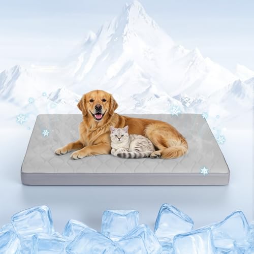 Q-Max>0.4 Cooling Dog Bed, 44" x 32" Orthopedic Dog Beds Large Sized, Waterproof Self-Cooling Pet Mat for Summer with Removable Washable Cover, Egg Crate Foam, Anti-Slip Bottom, Non-Gel, Grey - color: Cooling Grey, size: 44" x 32"