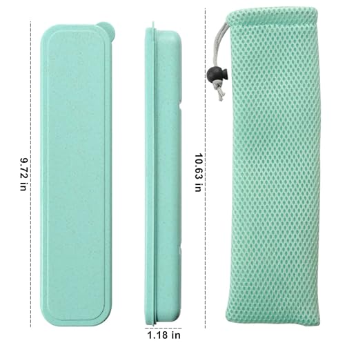 Travel Utensils with Case, Cutlery Set Portable Camp Reusable Flatware Silverware, 7 Pcs Stainless Steel Reusable Cutlery Set, Include Fork, Spoon, Knife, Chopsticks, 2 x Straws & Straw Cleaner Brush - color: Mint Green