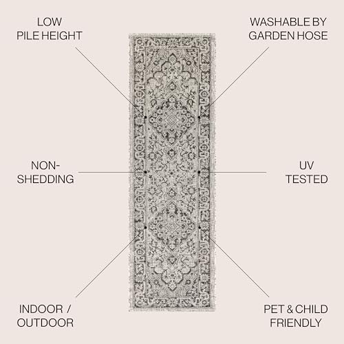 JONATHAN Y Boho Medallion Indoor Outdoor Runner Rug 2X10 Gray/Black, Rozetta Textured Weave for Backyard, Patio, Porch, Easy-Cleaning, High Traffic, Pet-Friendly, Non-Shedding (SMB102D-210) - color: Gray/Black, size: 2'2" x 10' (Runner)