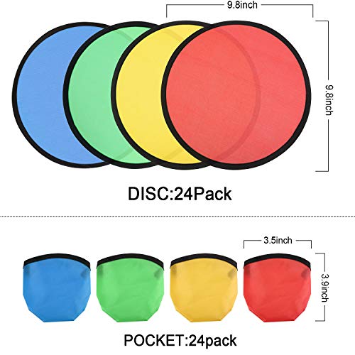 Norme 24 Pcs Foldable Flying Disc Fans with Bags Set 9.8'' Handheld Folding Fly Cooling Fans Beach Summer Flying Disc for Birthday Halloween Party Outdoor Activity Game - color: Red, Yellow, Blue and Green