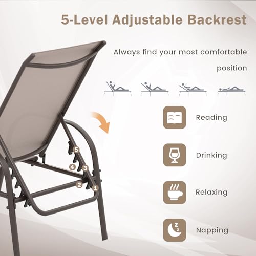 Giantex 2 Pack Patio Lounge Chair, Outdoor Chaise Lounge with 5 Adjustable Backrest, Sturdy Steel Frame, Sunbathing Recliner, Beach Chair, Tanning Chair for Outside, Yard, Balcony, Pool Chairs, Brown - color: Brown
