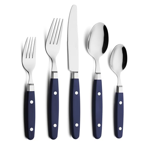 ANNOVA Silverware Set, Retro/Rivet Colorful Stainless Steel Tableware Kitchen Flatware Set Utensils, Includes Dinner Knives, Forks, Spoons, Salad Forks & Dessert Spoons (Navy Blue, 20 Pieces) - color: Navy Blue, size: 20 Pieces