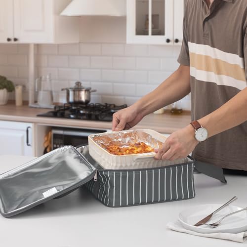 Fun Elements Casserole Carrier for Hot or Cold Food, Insulated Casserole Dish Carrier, Thermal Lasagna Lugger Tote for Potluck Parties/Picnic/Cookouts, Fits 9"×13" Baking Dish, Grey - style: Single