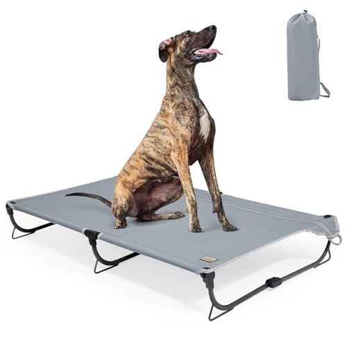 CANINE CANYON Daisy Cot, XL Foldable Elevated Dog Bed, Portable Raised Outdoor Folding Dog Cots, Cooling, Chew Proof, Waterproof, Heavy Duty Up to 160 lbs for Camping/Home, Grey, 49"x 33"x7" - color: Gray, size: X-Large